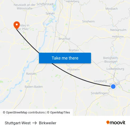Stuttgart-West to Birkweiler map