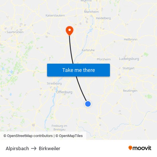 Alpirsbach to Birkweiler map