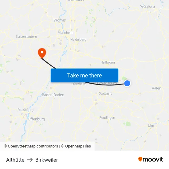 Althütte to Birkweiler map
