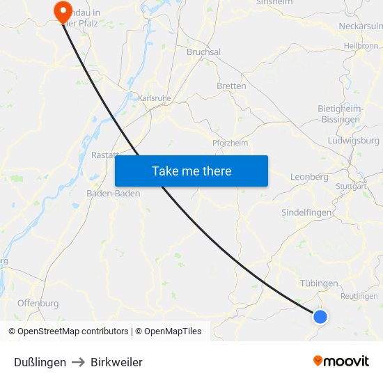 Dußlingen to Birkweiler map