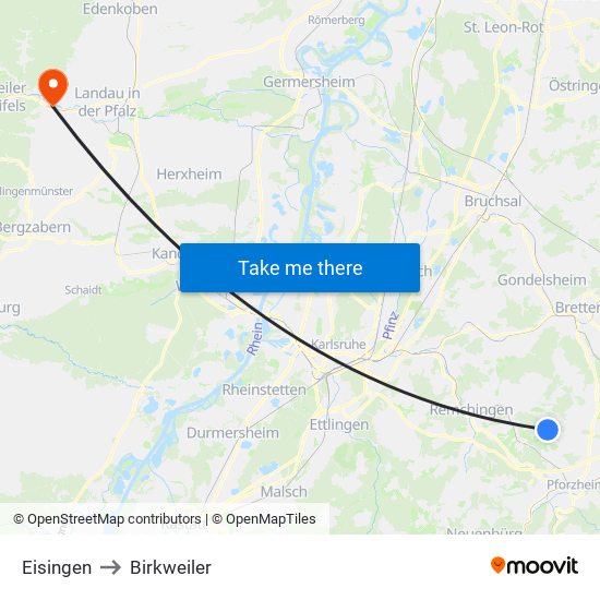 Eisingen to Birkweiler map