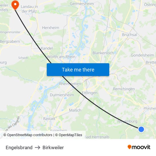 Engelsbrand to Birkweiler map