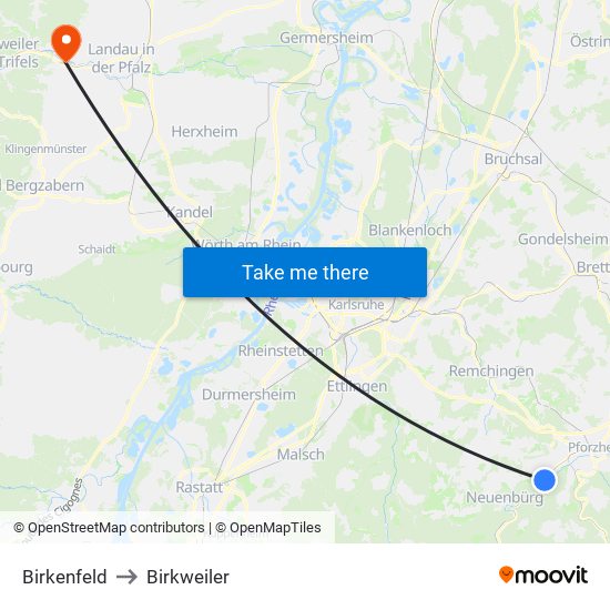 Birkenfeld to Birkweiler map