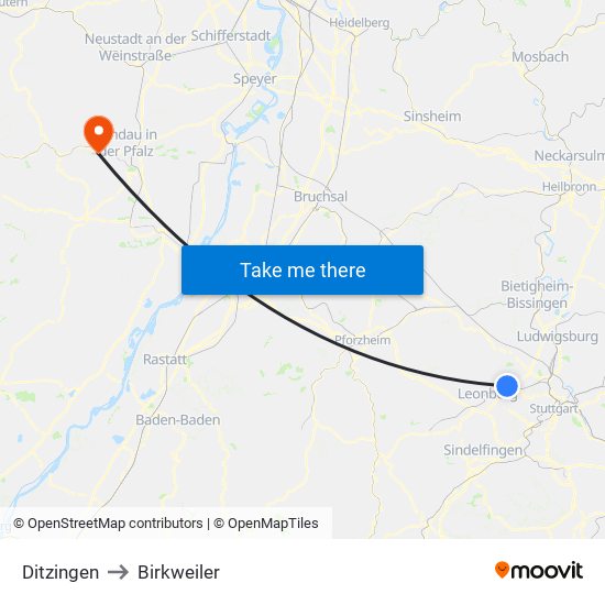 Ditzingen to Birkweiler map