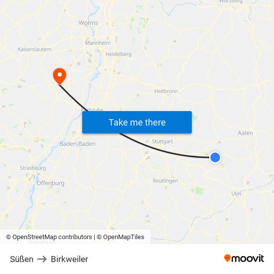Süßen to Birkweiler map