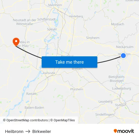 Heilbronn to Birkweiler map