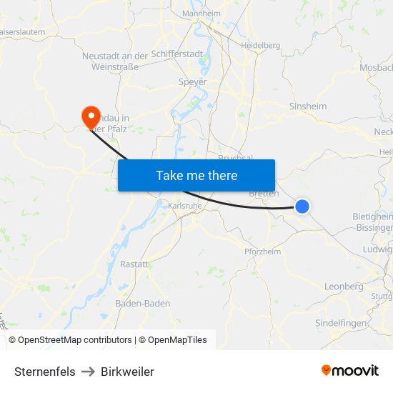 Sternenfels to Birkweiler map