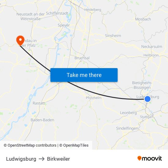 Ludwigsburg to Birkweiler map