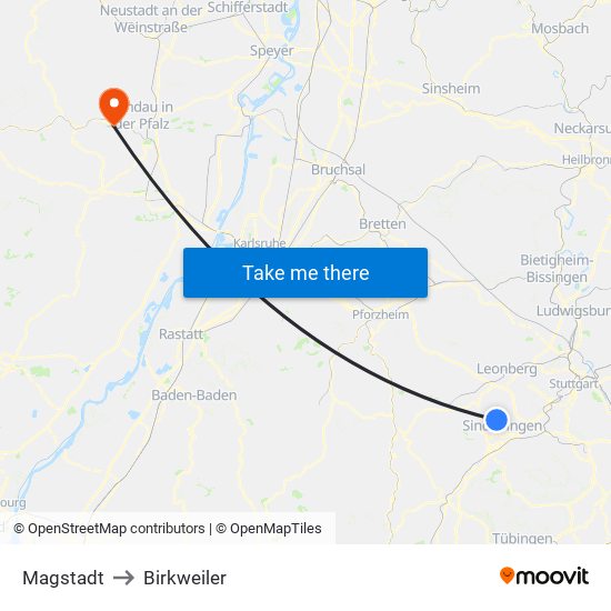 Magstadt to Birkweiler map