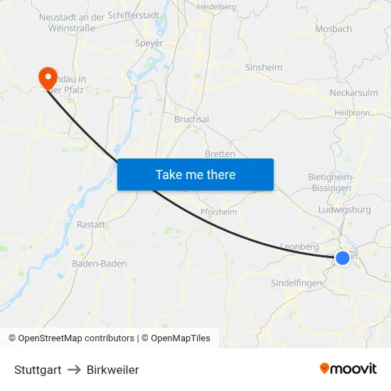 Stuttgart to Birkweiler map