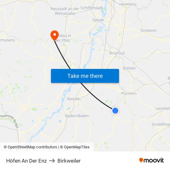 Höfen An Der Enz to Birkweiler map