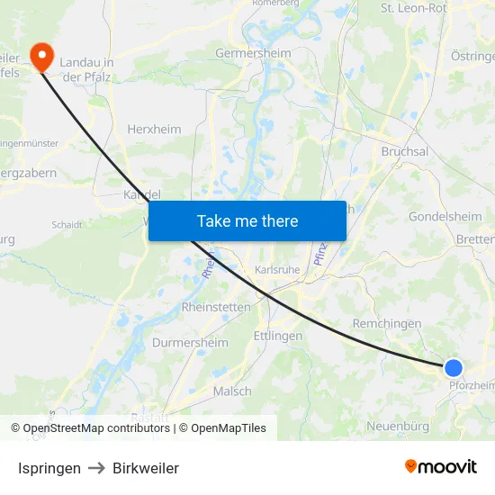 Ispringen to Birkweiler map