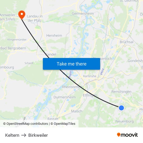Keltern to Birkweiler map