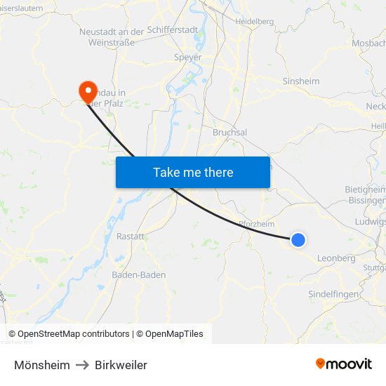 Mönsheim to Birkweiler map