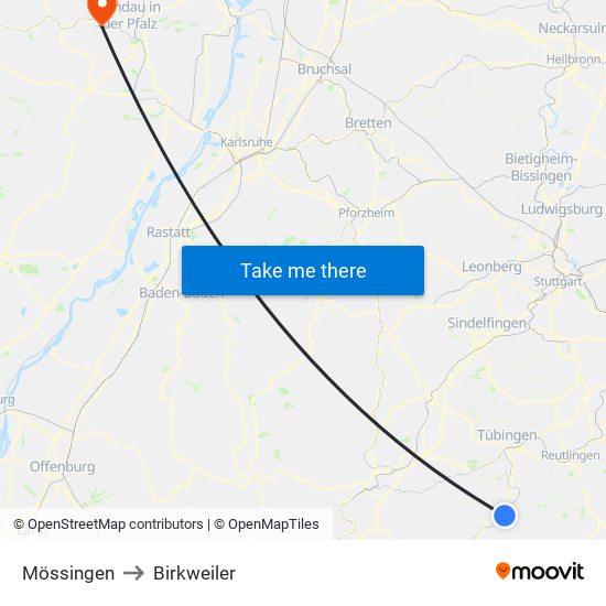 Mössingen to Birkweiler map