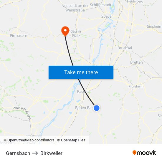 Gernsbach to Birkweiler map