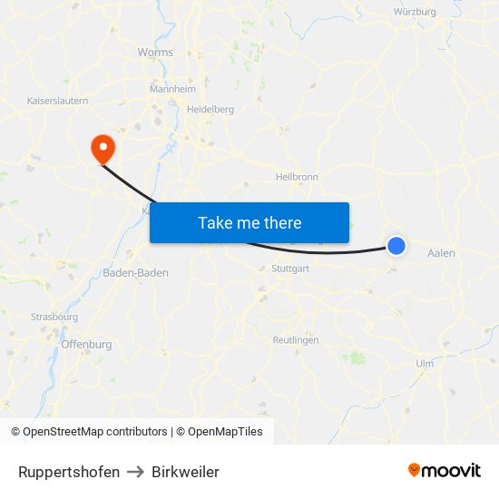 Ruppertshofen to Birkweiler map