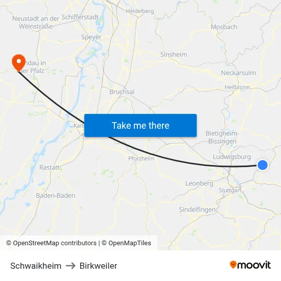 Schwaikheim to Birkweiler map
