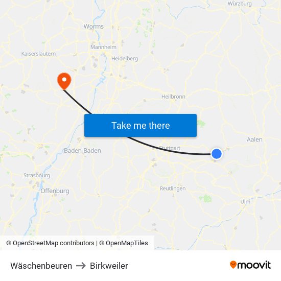 Wäschenbeuren to Birkweiler map