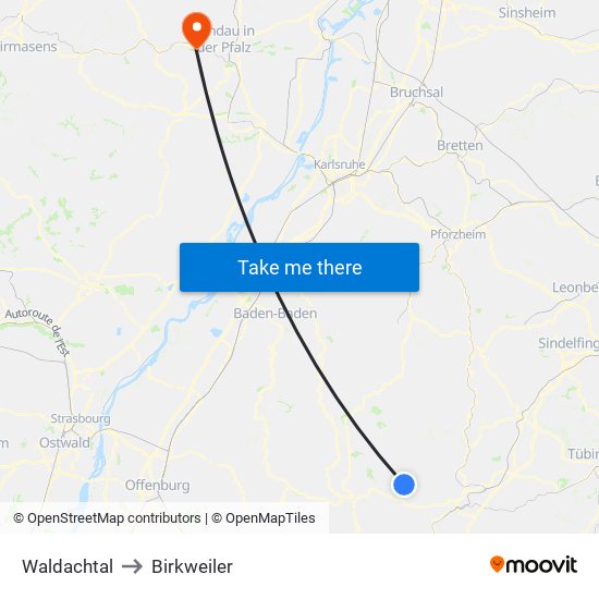 Waldachtal to Birkweiler map