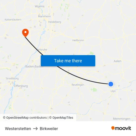Westerstetten to Birkweiler map