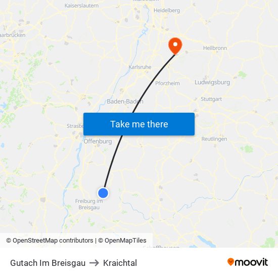 Gutach Im Breisgau to Kraichtal map