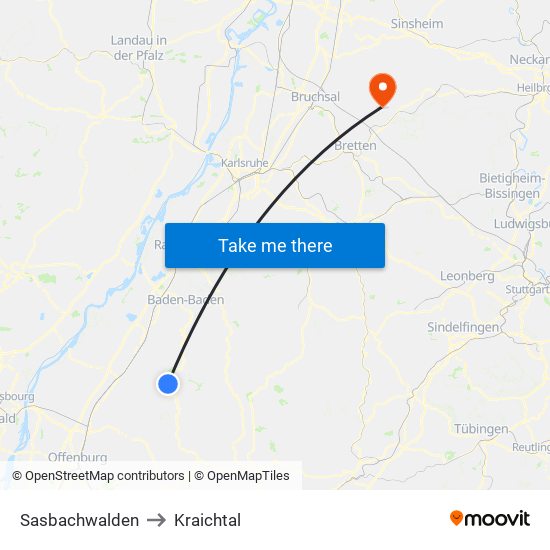 Sasbachwalden to Kraichtal map