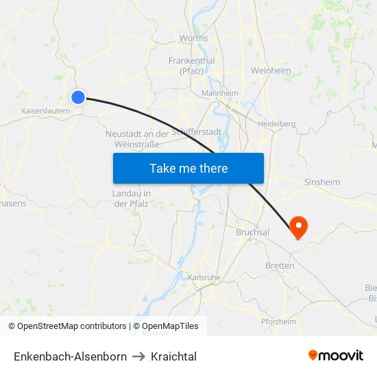 Enkenbach-Alsenborn to Kraichtal map