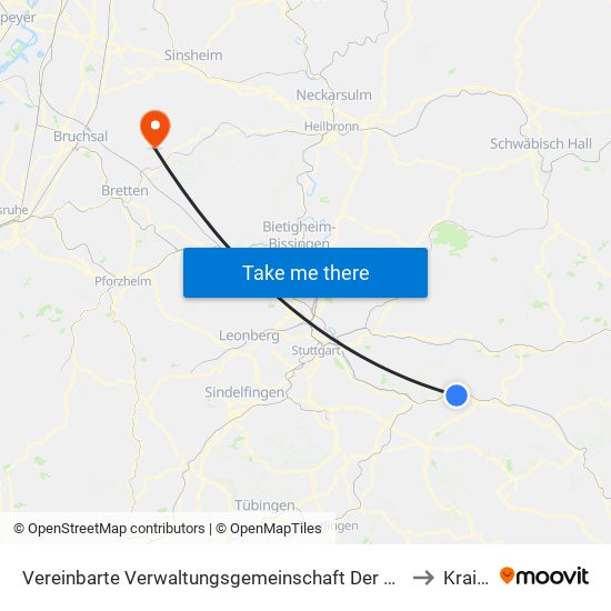 Vereinbarte Verwaltungsgemeinschaft Der Stadt Ebersbach An Der Fils to Kraichtal map