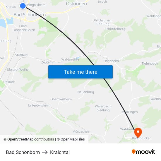 Bad Schönborn to Kraichtal map