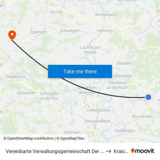 Vereinbarte Verwaltungsgemeinschaft Der Stadt Backnang to Kraichtal map