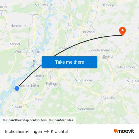 Elchesheim-Illingen to Kraichtal map
