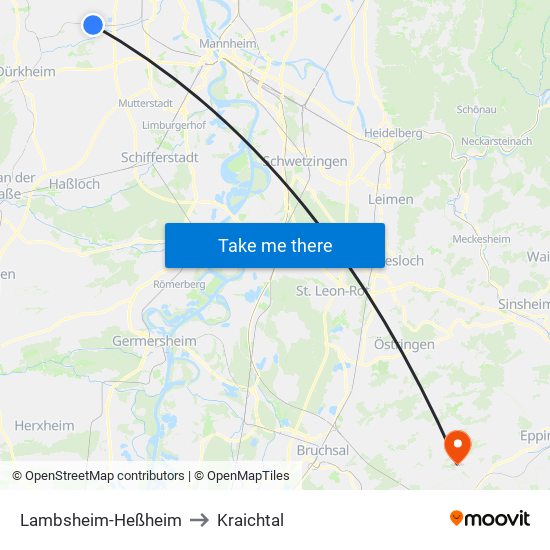 Lambsheim-Heßheim to Kraichtal map