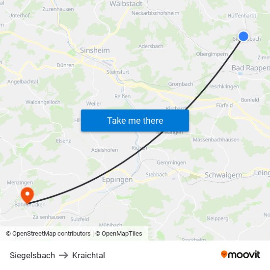 Siegelsbach to Kraichtal map