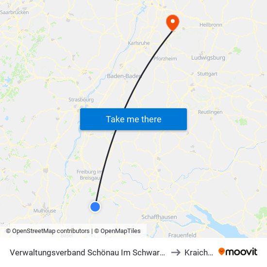 Verwaltungsverband Schönau Im Schwarzwald to Kraichtal map