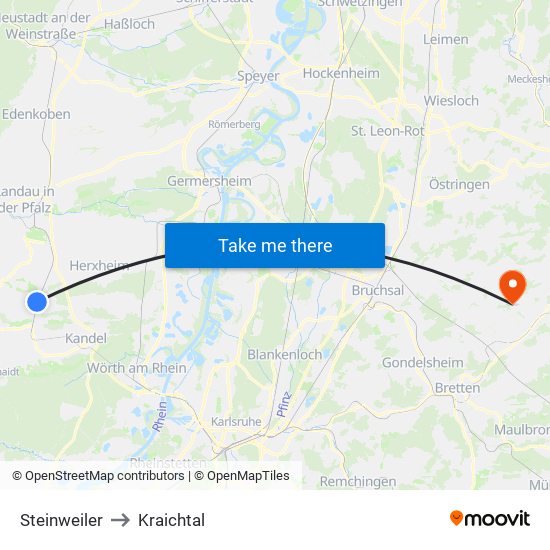 Steinweiler to Kraichtal map