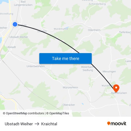 Ubstadt-Weiher to Kraichtal map