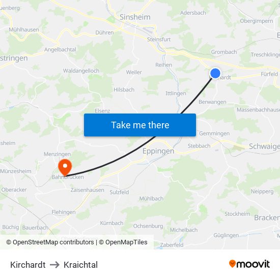 Kirchardt to Kraichtal map