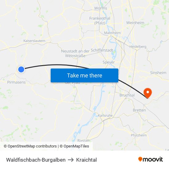 Waldfischbach-Burgalben to Kraichtal map