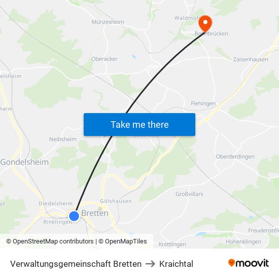 Verwaltungsgemeinschaft Bretten to Kraichtal map