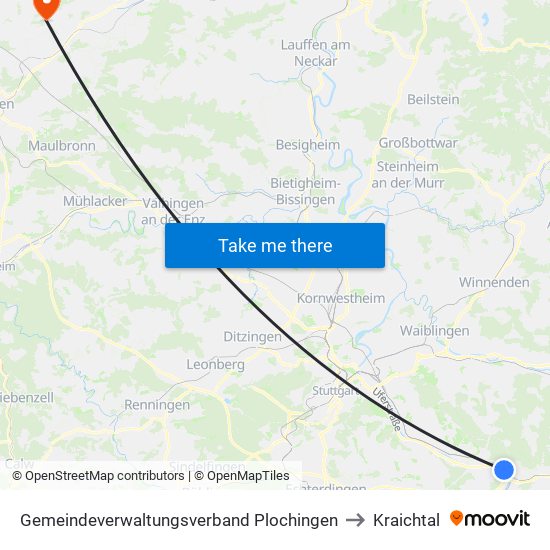 Gemeindeverwaltungsverband Plochingen to Kraichtal map
