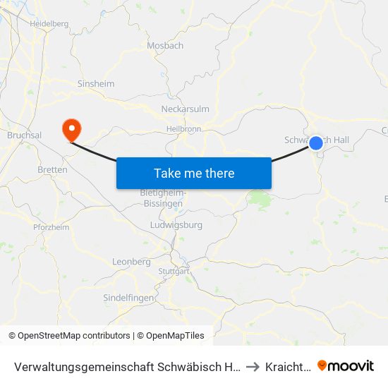 Verwaltungsgemeinschaft Schwäbisch Hall to Kraichtal map