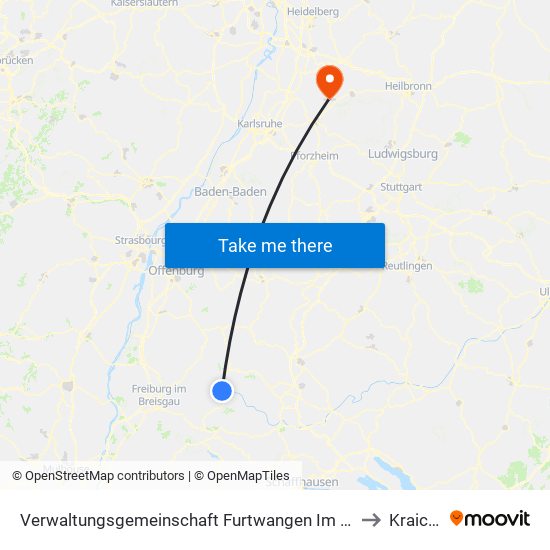 Verwaltungsgemeinschaft Furtwangen Im Schwarzwald to Kraichtal map