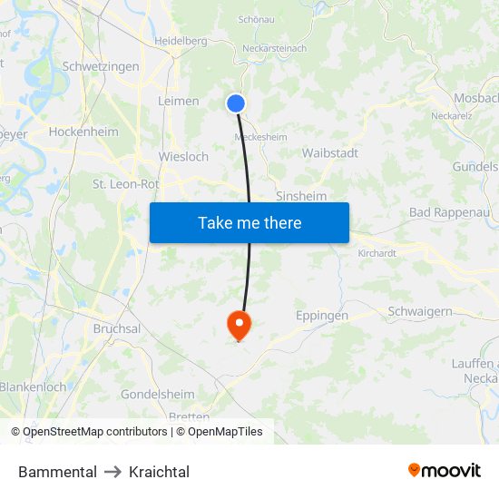 Bammental to Kraichtal map