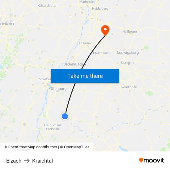 Elzach to Kraichtal map
