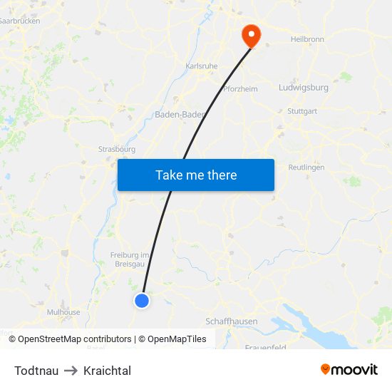 Todtnau to Kraichtal map