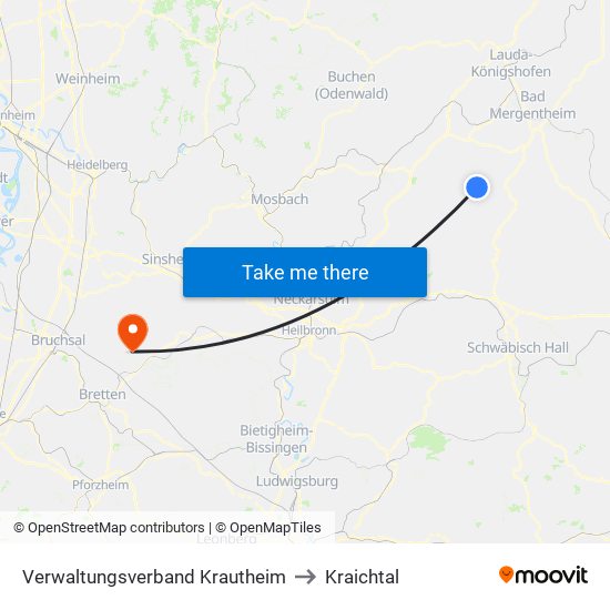 Verwaltungsverband Krautheim to Kraichtal map