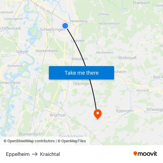 Eppelheim to Kraichtal map