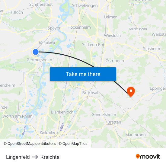 Lingenfeld to Kraichtal map