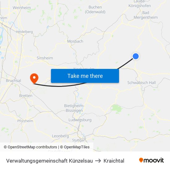 Verwaltungsgemeinschaft Künzelsau to Kraichtal map